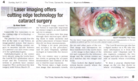 Cataracts and Laser Vision Correction Newspaper clipping: "Laser imaging offers cutting edge technology for cataract surgery"